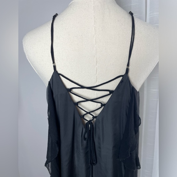 Kimchi Blue Lace Up Back Black Mini Ruffle Chiffon Halter Dress Size Small - Picture 9 of 12